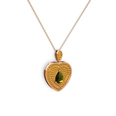 Peridot ve sitrin 14 ayar rose altın kolye (40 cm rose altın rolo zincir)