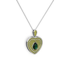Damla Kalp Kolye - Yeşil kuvars ve peridot 8 ayar beyaz altın kolye (40 cm beyaz altın rolo zincir) #vskvmx