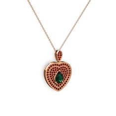 Yeşil kuvars ve garnet 8 ayar rose altın kolye (40 cm rose altın rolo zincir)