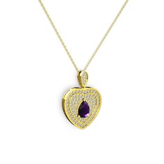 Damla Kalp Kolye - Ametist ve swarovski 18 ayar altın kolye (40 cm altın rolo zincir) #vx3cue
