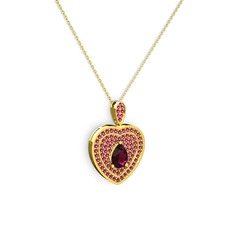 Damla Kalp Kolye - Rodolit garnet 925 ayar altın kaplama gümüş kolye (40 cm altın rolo zincir) #vz6270