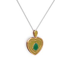 Kök zümrüt ve peridot 14 ayar rose altın kolye (40 cm gümüş rolo zincir)