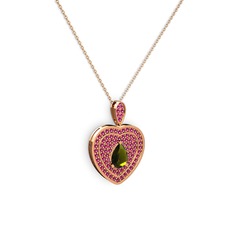 Damla Kalp Kolye - Peridot ve rodolit garnet 14 ayar rose altın kolye (40 cm rose altın rolo zincir) #w4hxfq