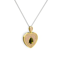 Peridot ve pembe kuvars 8 ayar altın kolye (40 cm beyaz altın rolo zincir)