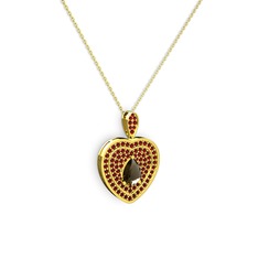 Damla Kalp Kolye - Dumanlı kuvars ve garnet 18 ayar altın kolye (40 cm altın rolo zincir) #x3dgaq
