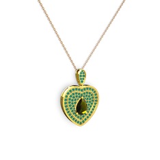 Damla Kalp Kolye - Peridot ve kök zümrüt 14 ayar altın kolye (40 cm rose altın rolo zincir) #xcapne