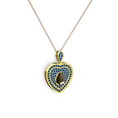 Damla Kalp Kolye - Dumanlı kuvars ve lab safir 925 ayar altın kaplama gümüş kolye (40 cm rose altın rolo zincir) #xtbkze