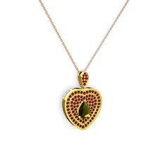 Peridot ve garnet 14 ayar altın kolye (40 cm rose altın rolo zincir)