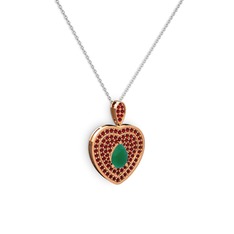 Kök zümrüt ve garnet 18 ayar rose altın kolye (40 cm gümüş rolo zincir)