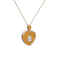 Swarovski ve sitrin 925 ayar rose altın kaplama gümüş kolye (40 cm rose altın rolo zincir)