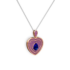 Lab safir ve ametist 14 ayar rose altın kolye (40 cm beyaz altın rolo zincir)