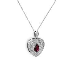 Damla Kalp Kolye - Rodolit garnet ve beyaz zirkon 18 ayar beyaz altın kolye (40 cm gümüş rolo zincir) #yrg1g1