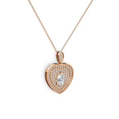 Damla Kalp Kolye - Beyaz zirkon 925 ayar rose altın kaplama gümüş kolye (40 cm rose altın rolo zincir) #yt6j54