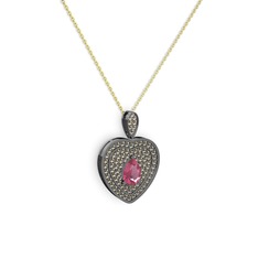 Damla Kalp Kolye - Pembe kuvars ve dumanlı kuvars 925 ayar siyah rodyum kaplama gümüş kolye (40 cm altın rolo zincir) #zlj1vr