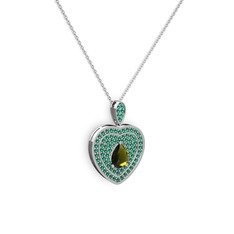Peridot ve yeşil kuvars 18 ayar beyaz altın kolye (40 cm beyaz altın rolo zincir)