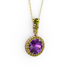 Lavinya Kolye - Ametist ve peridot 925 ayar rose altın kaplama gümüş kolye (40 cm gümüş rolo zincir) #102s8no