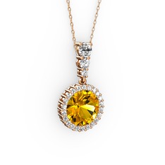 Lavinya Kolye - Sitrin ve swarovski 925 ayar rose altın kaplama gümüş kolye (40 cm gümüş rolo zincir) #103wzxx