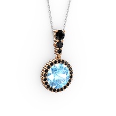 Akuamarin ve siyah zirkon 8 ayar rose altın kolye (40 cm beyaz altın rolo zincir)