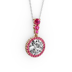 Lavinya Kolye - Beyaz zirkon ve rodolit garnet 18 ayar rose altın kolye (40 cm beyaz altın rolo zincir) #10851bh