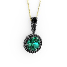 Lavinya Kolye - Yeşil kuvars ve siyah zirkon 925 ayar siyah rodyum kaplama gümüş kolye (40 cm altın rolo zincir) #1099ivu