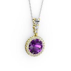 Lavinya Kolye - Ametist ve swarovski 925 ayar altın kaplama gümüş kolye (40 cm gümüş rolo zincir) #10hddew