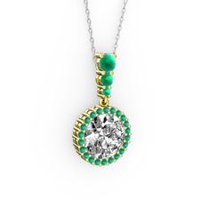 Swarovski ve kök yakut 925 ayar altın kaplama gümüş kolye (40 cm beyaz altın rolo zincir)