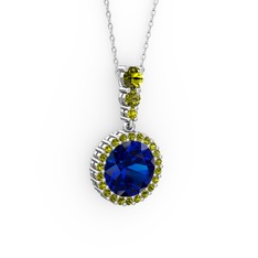 Lavinya Kolye - Lab safir ve peridot 14 ayar beyaz altın kolye (40 cm beyaz altın rolo zincir) #112mcau