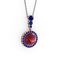 Lavinya Kolye - Kök yakut ve lab safir 18 ayar rose altın kolye (40 cm gümüş rolo zincir) #118tlxe