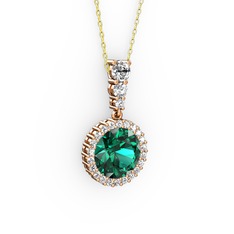 Yeşil kuvars ve swarovski 925 ayar rose altın kaplama gümüş kolye (40 cm altın rolo zincir)