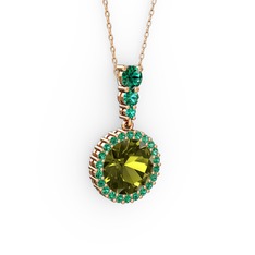 Lavinya Kolye - Peridot ve yeşil kuvars 14 ayar rose altın kolye (40 cm gümüş rolo zincir) #11zs0ii
