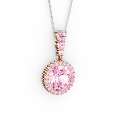 Pembe kuvars 925 ayar rose altın kaplama gümüş kolye (40 cm beyaz altın rolo zincir)