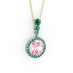 Pembe kuvars ve yeşil kuvars 925 ayar gümüş kolye (40 cm altın rolo zincir)