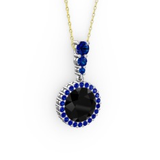 Lavinya Kolye - Siyah zirkon ve lab safir 925 ayar gümüş kolye (40 cm altın rolo zincir) #12zweq0