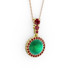 Lavinya Kolye - Kök zümrüt ve garnet 925 ayar altın kaplama gümüş kolye (40 cm rose altın rolo zincir) #138k51j