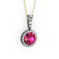 Lavinya Kolye - Rodolit garnet ve beyaz zirkon 925 ayar siyah rodyum kaplama gümüş kolye (40 cm altın rolo zincir) #138qfb4