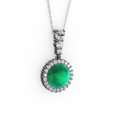 Lavinya Kolye - Kök zümrüt ve swarovski 925 ayar siyah rodyum kaplama gümüş kolye (40 cm gümüş rolo zincir) #13f4y1e