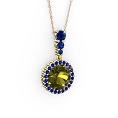 Peridot ve lab safir 18 ayar altın kolye (40 cm rose altın rolo zincir)