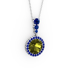 Lavinya Kolye - Peridot ve lab safir 14 ayar beyaz altın kolye (40 cm beyaz altın rolo zincir) #13sf22w