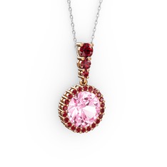 Lavinya Kolye - Pembe kuvars ve garnet 925 ayar rose altın kaplama gümüş kolye (40 cm beyaz altın rolo zincir) #13xpxqv