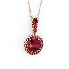 Lavinya Kolye - Garnet 14 ayar rose altın kolye (40 cm rose altın rolo zincir) #144hxia