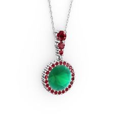 Kök zümrüt ve garnet 14 ayar beyaz altın kolye (40 cm beyaz altın rolo zincir)