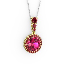 Rodolit garnet ve garnet 18 ayar altın kolye (40 cm gümüş rolo zincir)