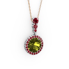 Lavinya Kolye - Peridot ve garnet 14 ayar beyaz altın kolye (40 cm rose altın rolo zincir) #14uj2xt
