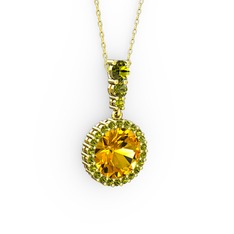 Lavinya Kolye - Sitrin ve peridot 8 ayar altın kolye (40 cm gümüş rolo zincir) #152bwv0
