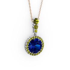 Lavinya Kolye - Lab safir ve peridot 14 ayar beyaz altın kolye (40 cm rose altın rolo zincir) #15b3s7y