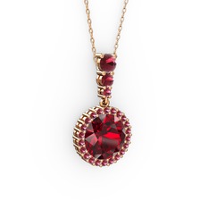 Garnet ve kök zümrüt 8 ayar rose altın kolye (40 cm gümüş rolo zincir)