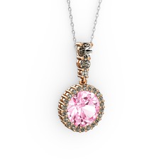 Pembe kuvars ve dumanlı kuvars 925 ayar rose altın kaplama gümüş kolye (40 cm gümüş rolo zincir)