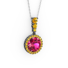 Lavinya Kolye - Rodolit garnet ve sitrin 925 ayar siyah rodyum kaplama gümüş kolye (40 cm beyaz altın rolo zincir) #1649g2x