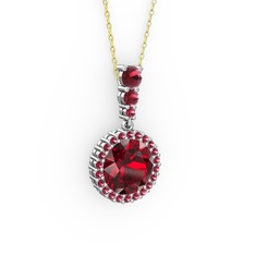 Lavinya Kolye - Garnet ve kök zümrüt 8 ayar beyaz altın kolye (40 cm altın rolo zincir) #164igd0