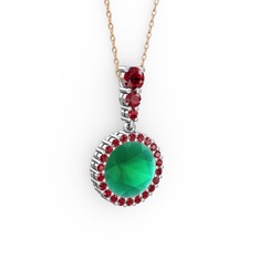 Kök zümrüt ve garnet 18 ayar beyaz altın kolye (40 cm rose altın rolo zincir)